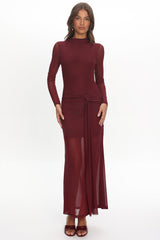 Girl's Night Long Sleeve Mesh Maxi Dress Wine