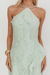 Nerisse Textured Frill Halter Maxi Dress Sage