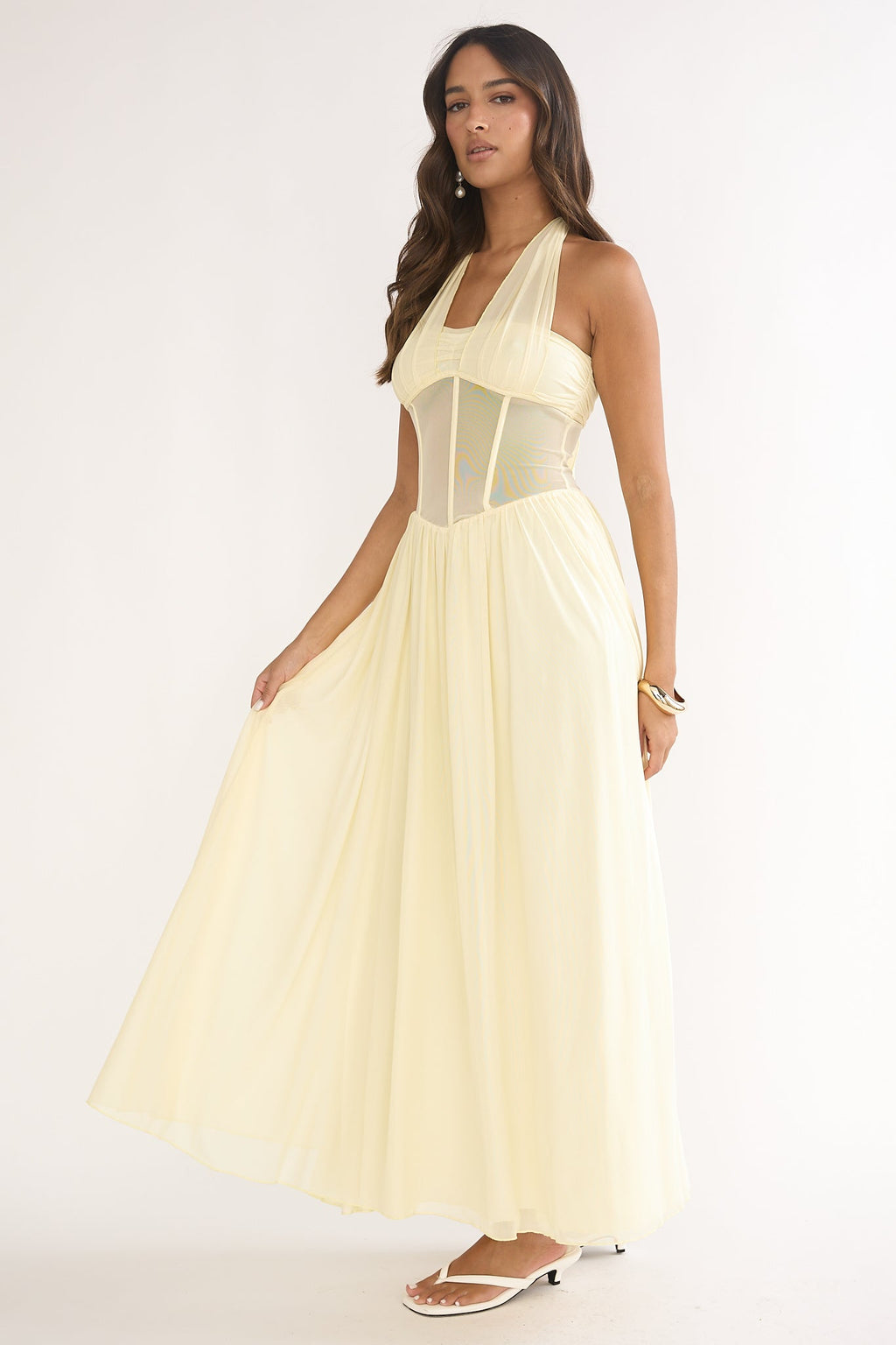Jovella Halterneck Mesh Dress Butter