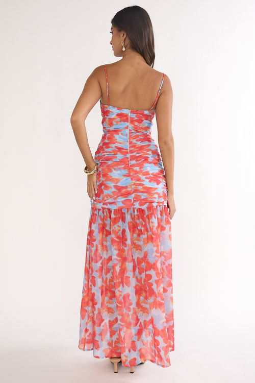 Harbor Ruched Maxi Dress Floral Blue Multi