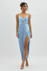 Winter Moon Lace Trim Midi Dress Blue