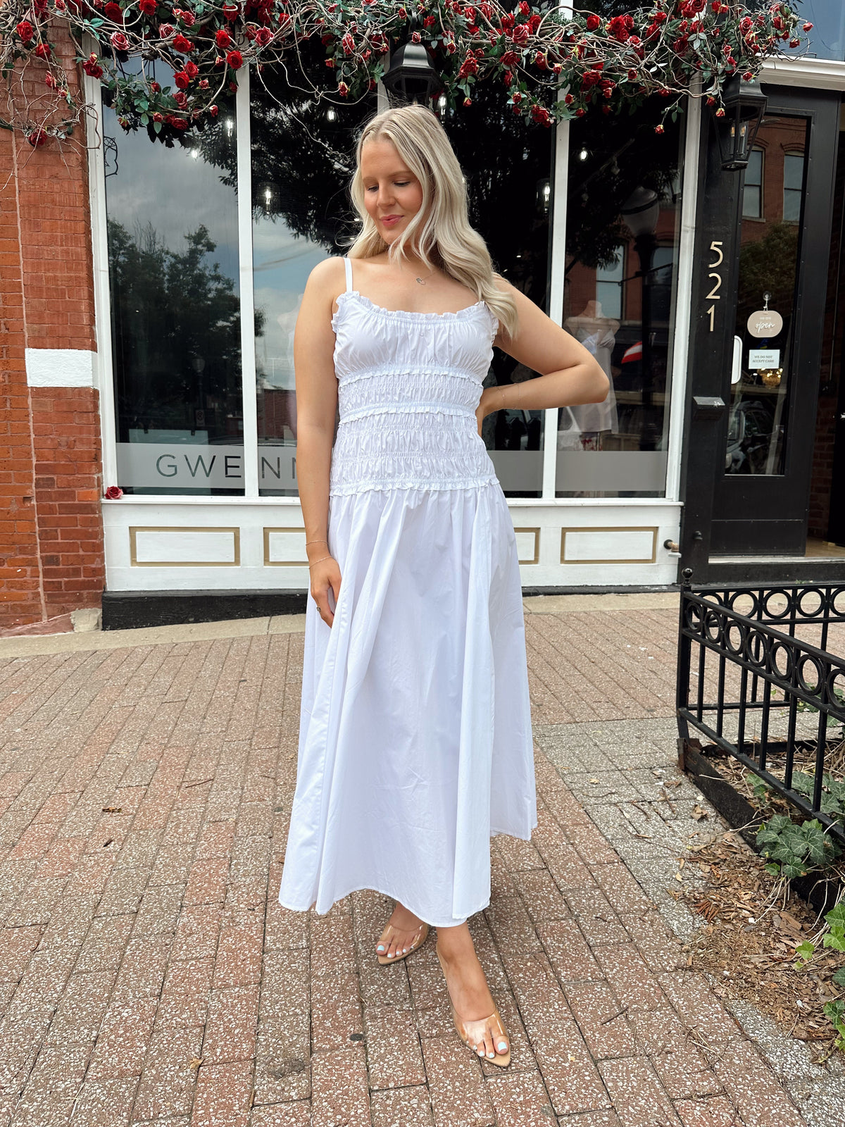 Alexis White Smocked Maxi Dress