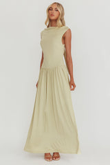 Dorothea High Cowl Open Back Maxi Dress Sage