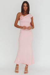 Sugar High Asymmetric Shoulder Drape Maxi Dress Pink
