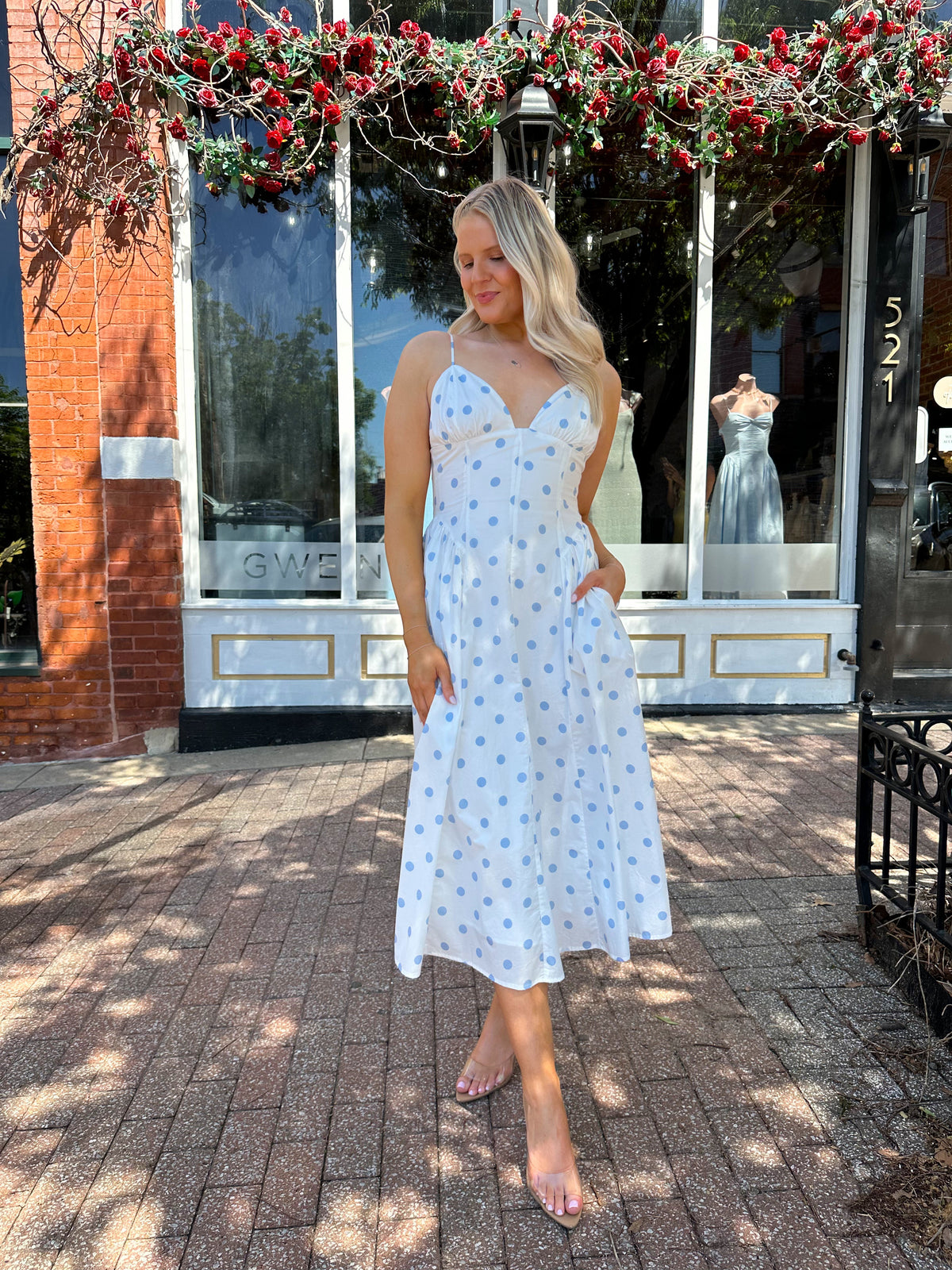 Brenna White Polka Dot Midi Dress