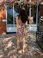 Brinn White & Brown Tropical Print Mini Dress