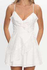 Clyde Wrap Ruffle Mini Dress White