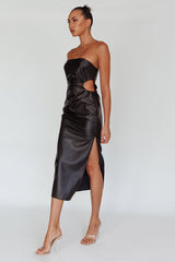 Taking Bets Strapless Midi Dress Leather Black