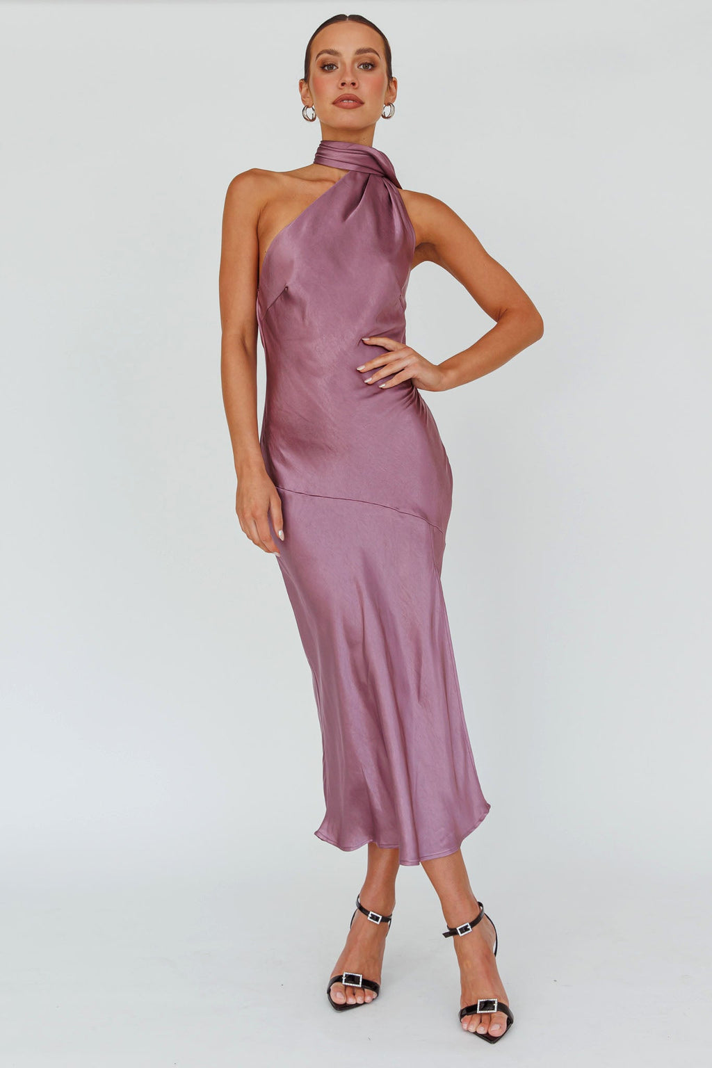 Italian Summer Tie Neck Midi Dress Grape
