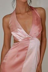 Harlequin Halterneck Satin Maxi Dress Blush