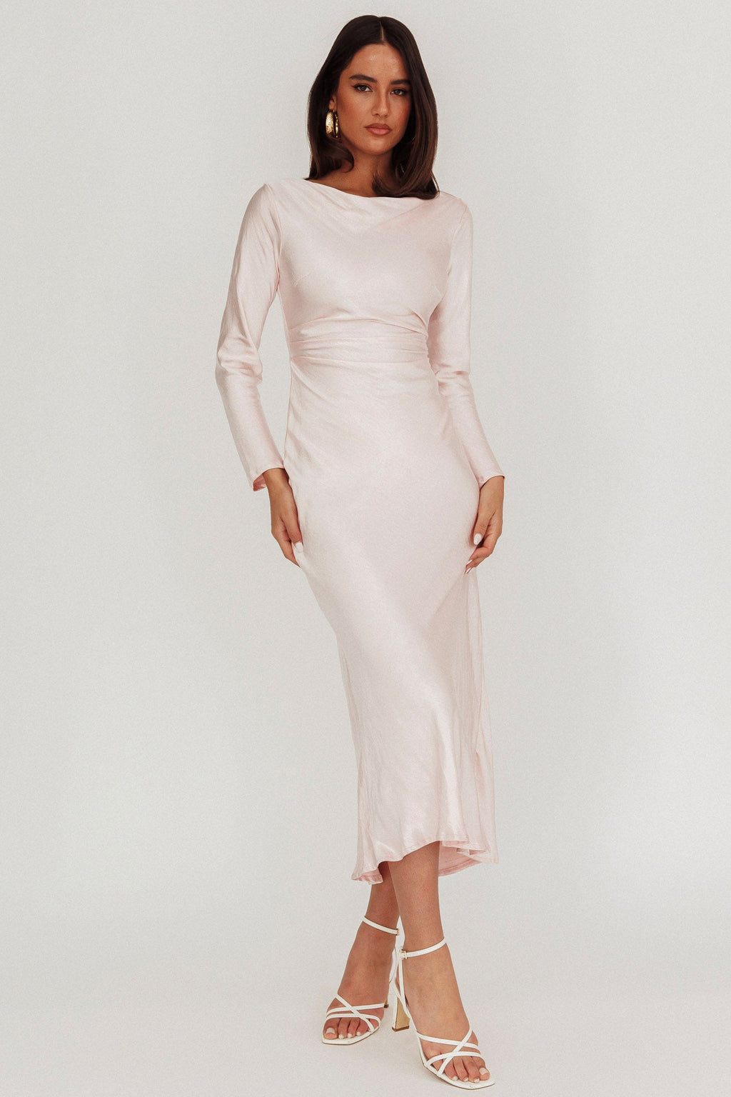 Loveland Cowl Back Midi Dress Baby Pink
