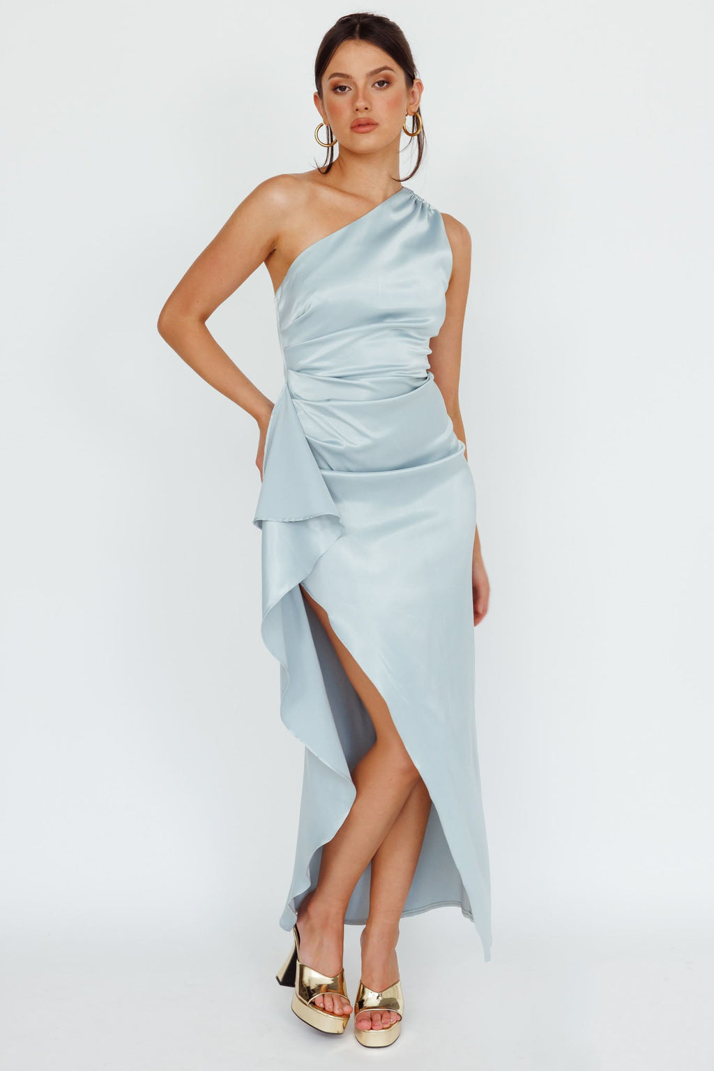 Kamillia One-Shoulder Split Midi Dress Pistachio