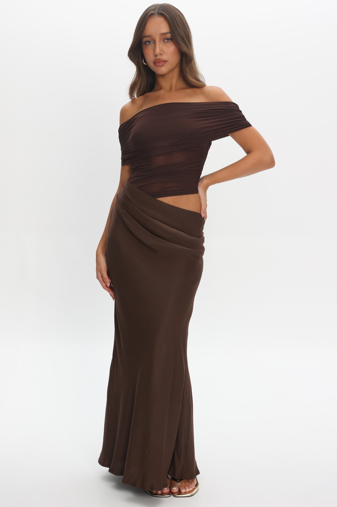 Lorely Off-Shoulder Midi Dress Chocolate