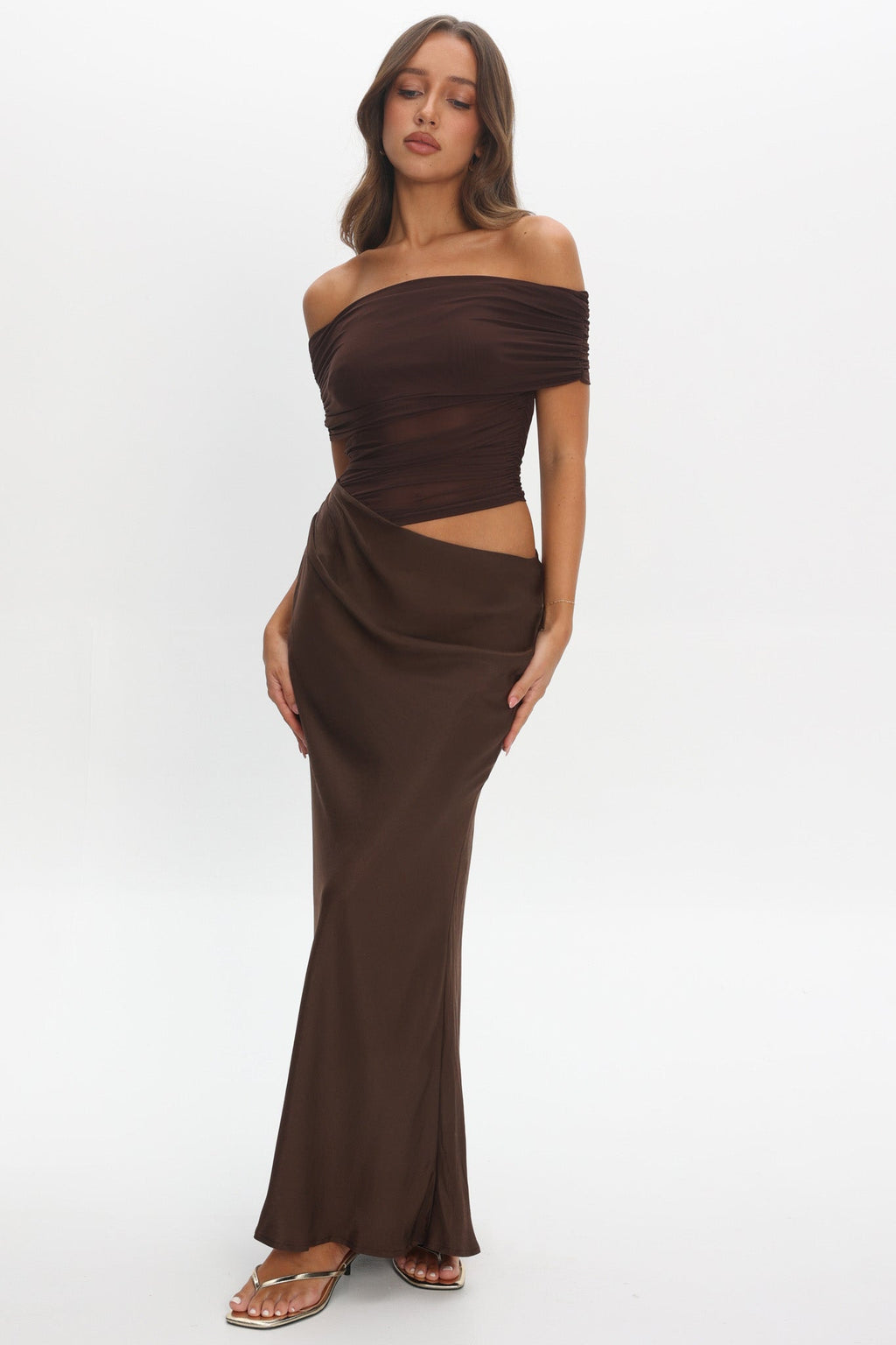 Lorely Off-Shoulder Midi Dress Chocolate