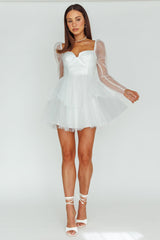 Veola Long Sleeve Tulle Mini Dress White