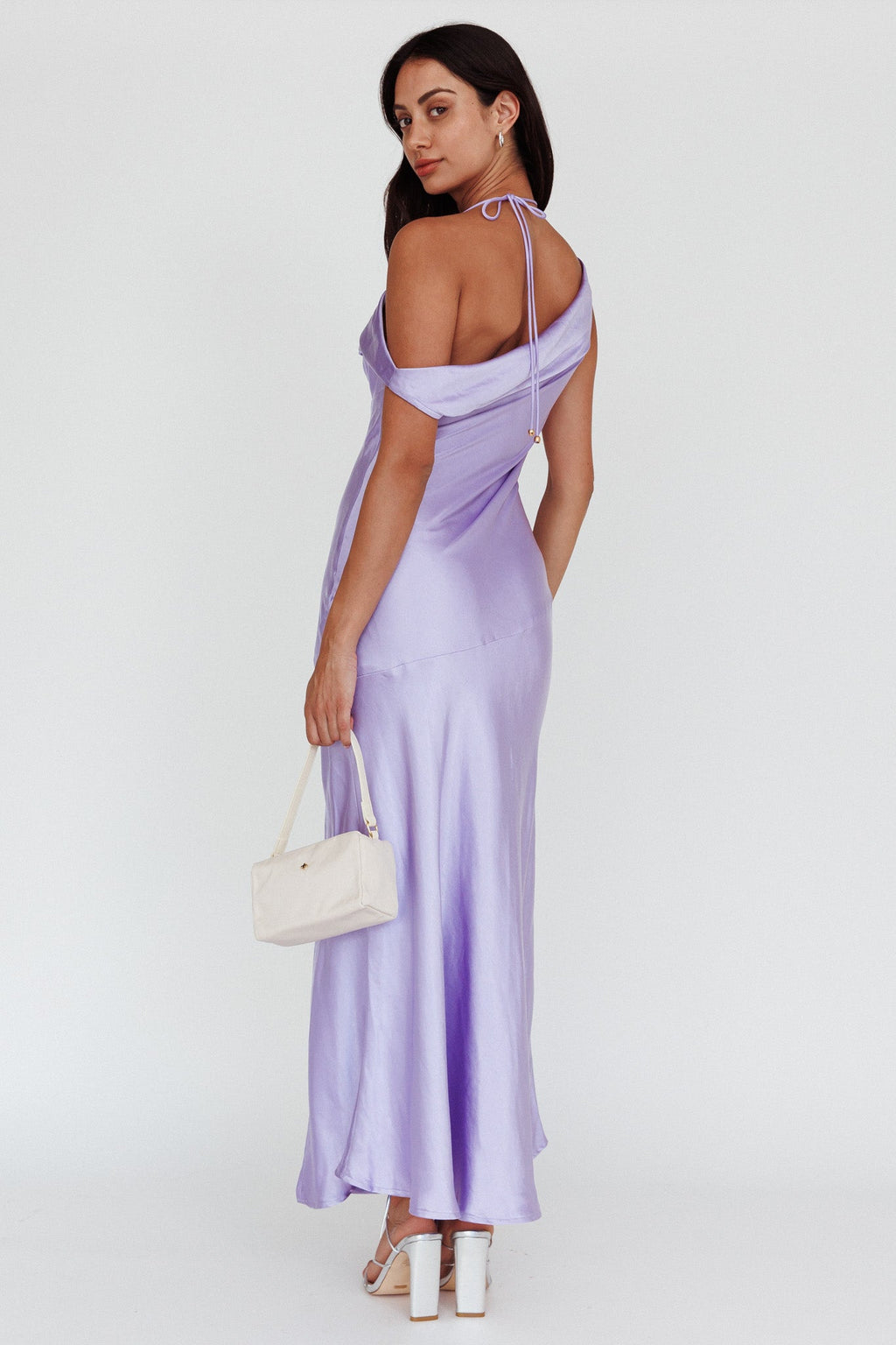 Etienne Off-Shoulder Halter Midi Dress Lilac