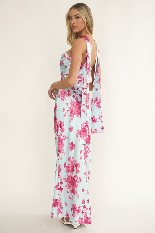 City Of Stars Strapless Scarf Maxi Dress Floral Ice Blue