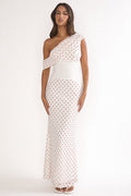 Milos Asymmetric Neckline Maxi Dress Polka Dot Red