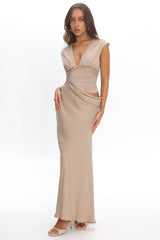 Sun Gaze Sheer Ruched Waist Maxi Dress Ecru