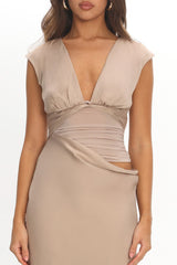 Sun Gaze Sheer Ruched Waist Maxi Dress Ecru