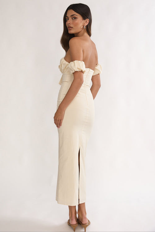 Maelis Off-Shoulder Puff Sleeve Maxi Dress Vanilla