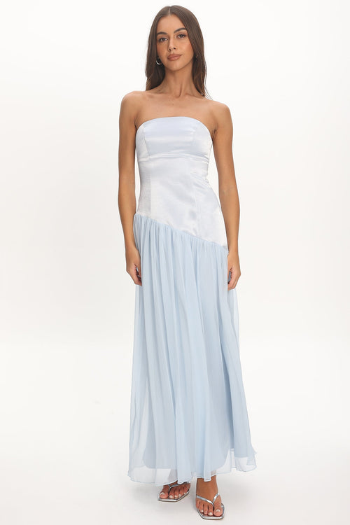 Karielle Asymmetric Drop Waist Maxi Dress Blue