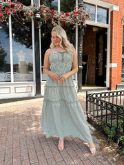 Carol Green Gingham Smocked Waist Maxi Dress