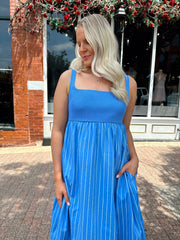 Carolina Blue Striped Midi Dress