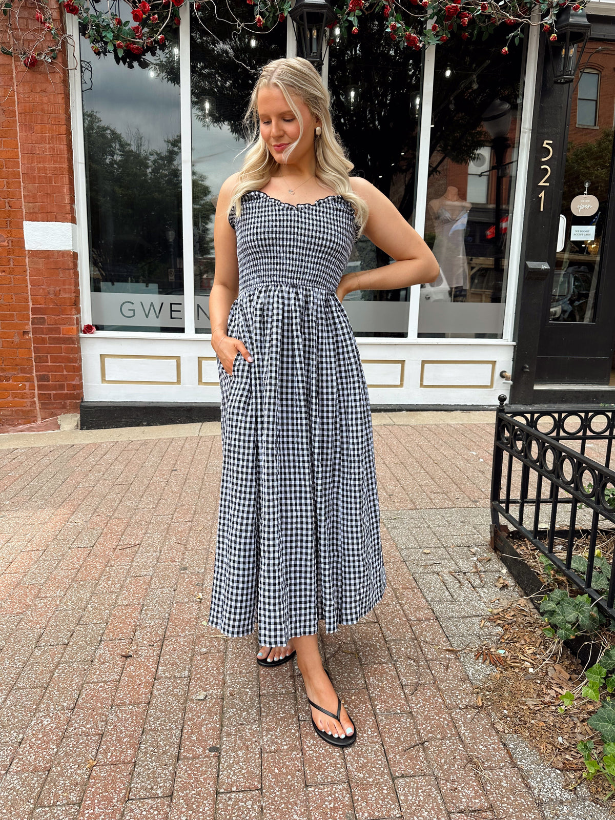 Charlotte Black Gingham Midi Dress