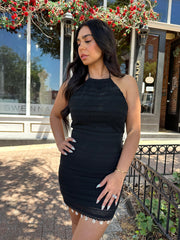 Harley Black Crochet Halter Neck Mini Dress