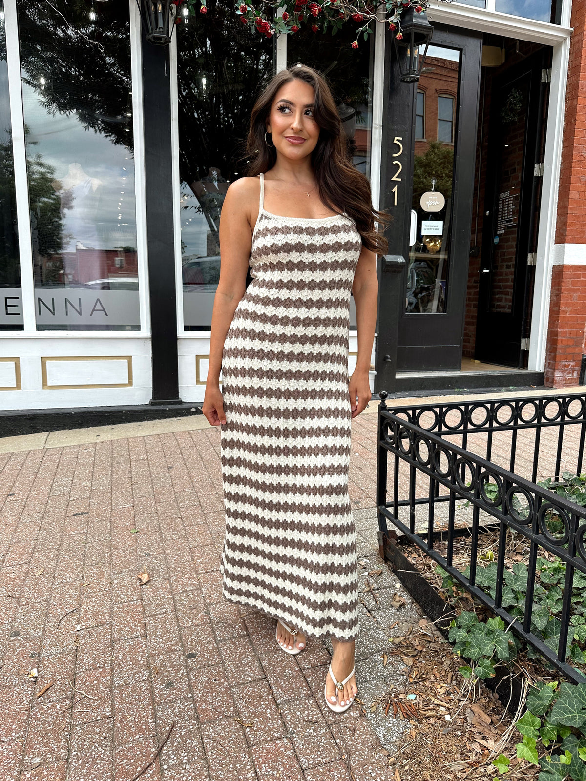 Kayla Cream and Mocha Stripe Knit Maxi Dress