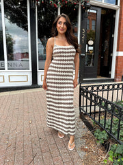Kayla Cream and Mocha Stripe Knit Maxi Dress