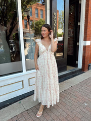 Lora Floral Pleated Midi Dress- Pink