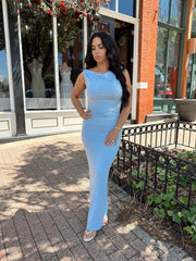 Miranda Blue Asymmetrical Maxi Dress