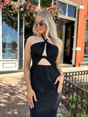 Nadia Black Keyhole Halter Midi Dress