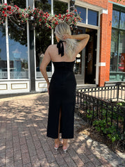 Nadia Black Keyhole Halter Midi Dress