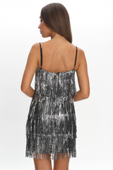 New York Nights Sequin Fringe Mini Dress Black