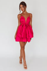 Life Is Rosy Large Bow Mini Dress Fuchsia
