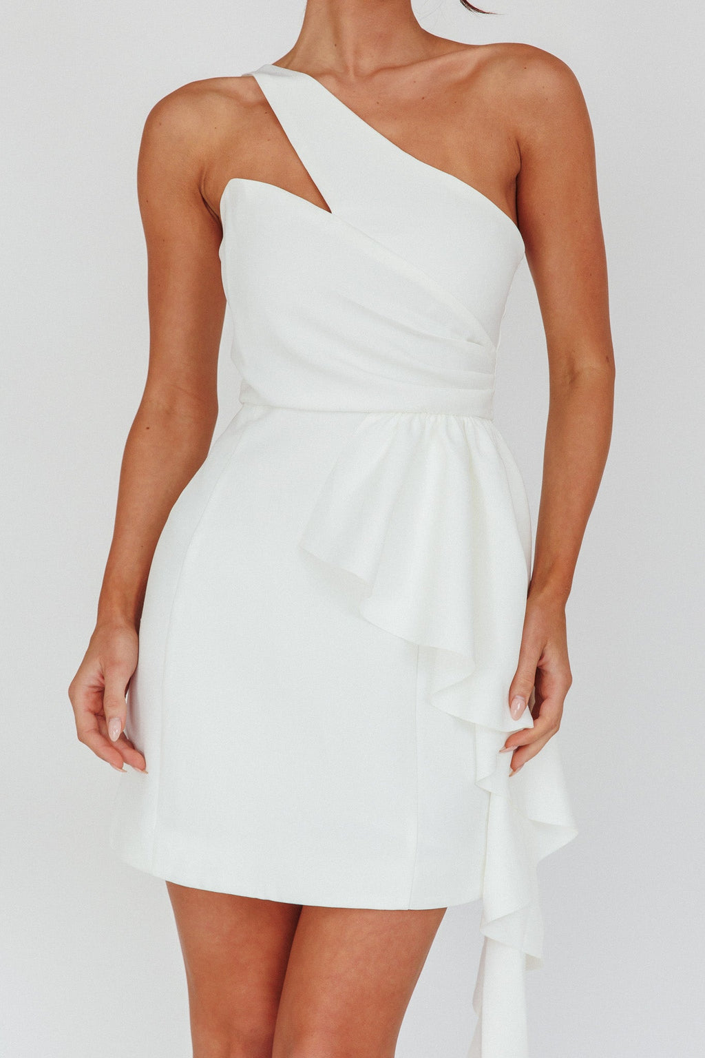 Lilleth One Shoulder Frill Feature Mini Dress White