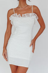 For The Frills Tulle Neckline Mini Dress Off White