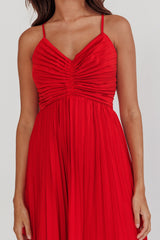 Spoken For Accordion Pleat Midi Dress Red