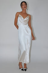 Emanuella Chain Strap Satin Midi Dress Champagne