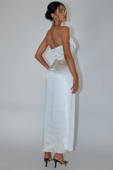 Emanuella Chain Strap Satin Midi Dress Champagne