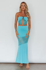 Florida Lace Insert Cut-Out Maxi Dress Blue
