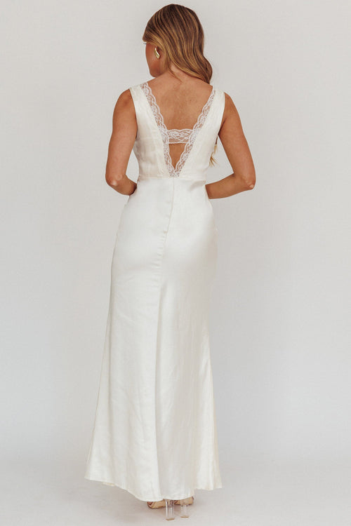 Ivonne Lace Trim V-Neck Maxi Dress Oyster