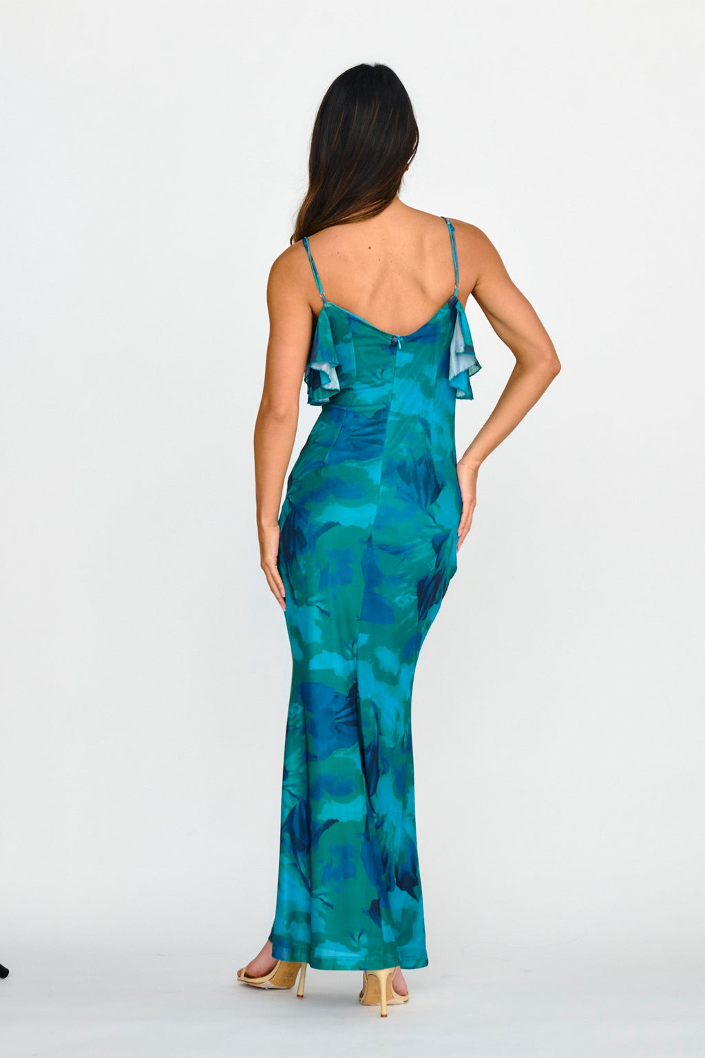 Jannie Draped Neckline Cami Dress Abstract Green