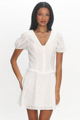 Aylin Collared Eyelet Mini Dress White