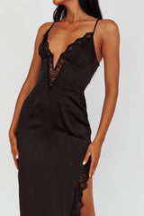 Salma Lace V-Neckline Midi Dress Black
