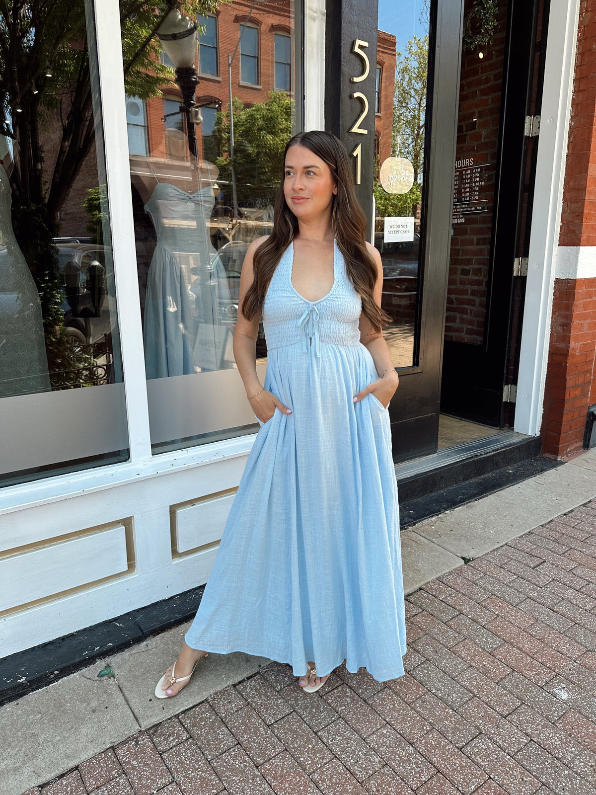 Tay Smocked Halter Midi Dress- Blue