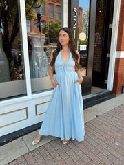 Tay Smocked Halter Midi Dress- Blue
